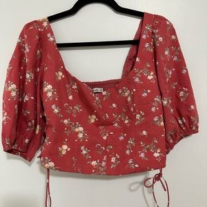 NWT Abercrombie & Fitch Lace Up Poplin Corset Scoopneck Floral Crop Top